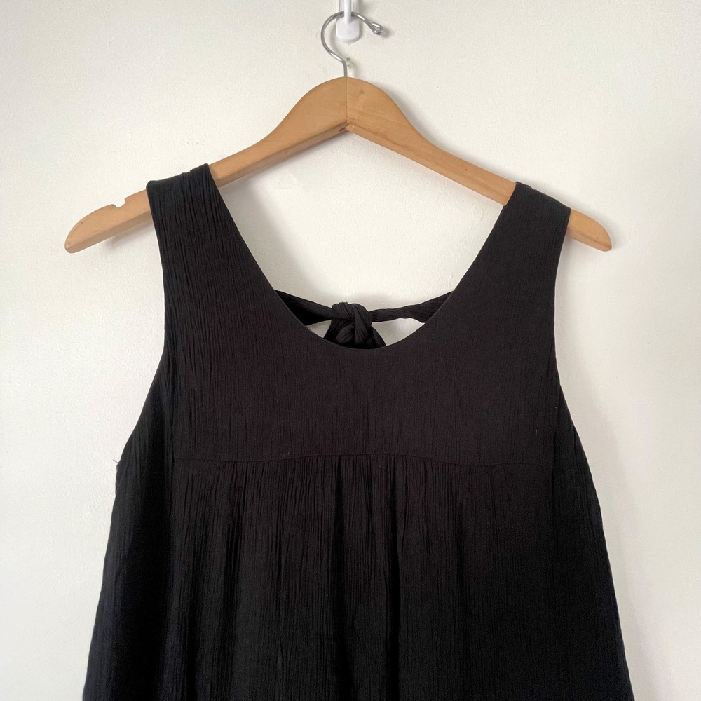Black Gauze Tie Back Midi Dress Small Crochet Lace Trim Boho Cottage Witchy - Picture 2 of 9